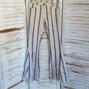 Altar'd State Bell Bottom Wide flare Leg Stripe Aztec raw hem Pant Jeans